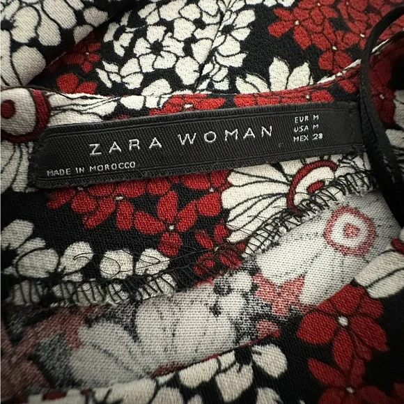 Zara Woman Red Black White Floral Daisy Mini Dress Size Medium Blogger Favorite - Picture 7 of 13